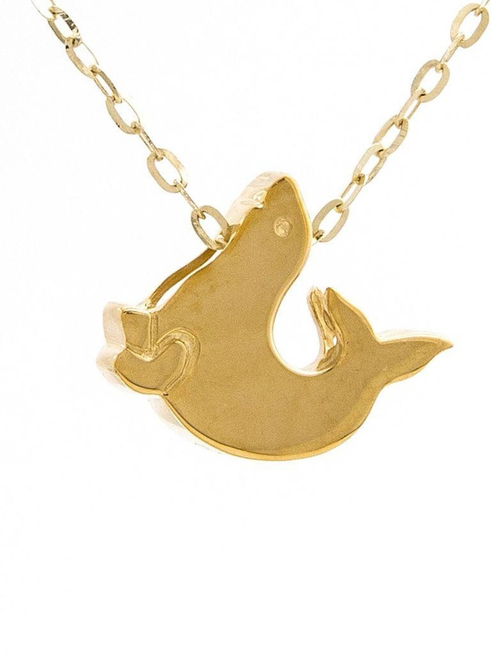 14K Real Solid Yellow Gold Seal Pendant Necklace with 16+2" Chain
